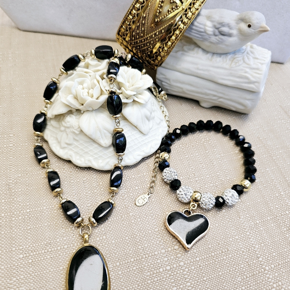 SET! Carolina Herrera Bead Necklace, Brass Cuff, & Black Bead Bracelet SET! - Picture 6 of 14